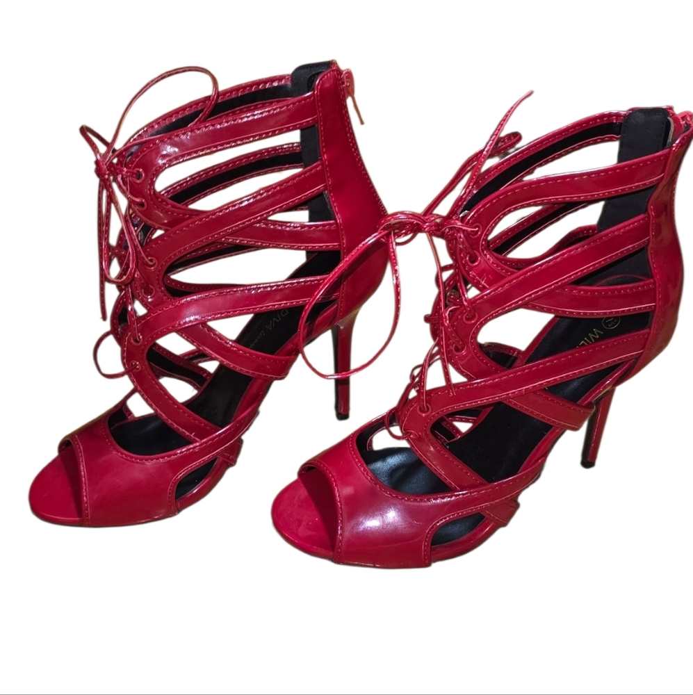 Wild Diva Red Lace-Up Heels